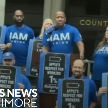 Union rallies to protest discriminatory treatment of Apple workers amid Towson store closure – CBS News