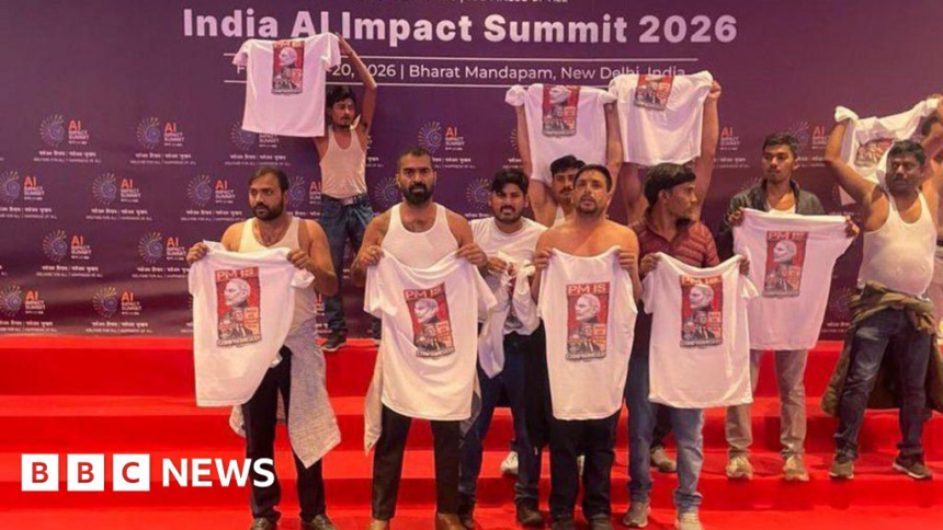 'Shirtless' protest at AI summit sparks political storm in India – BBC