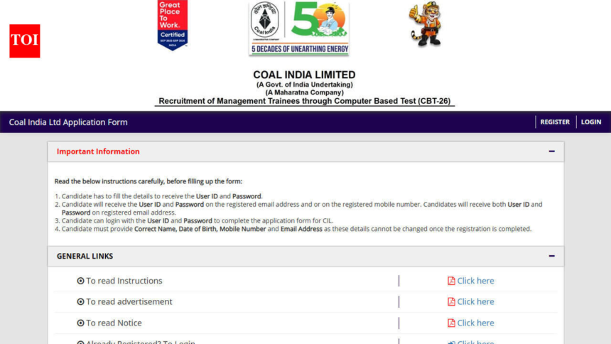 Coal India MT recruitment 2026: Last date to apply at coalindia.in for 660 posts; check details and direc – The Times of India