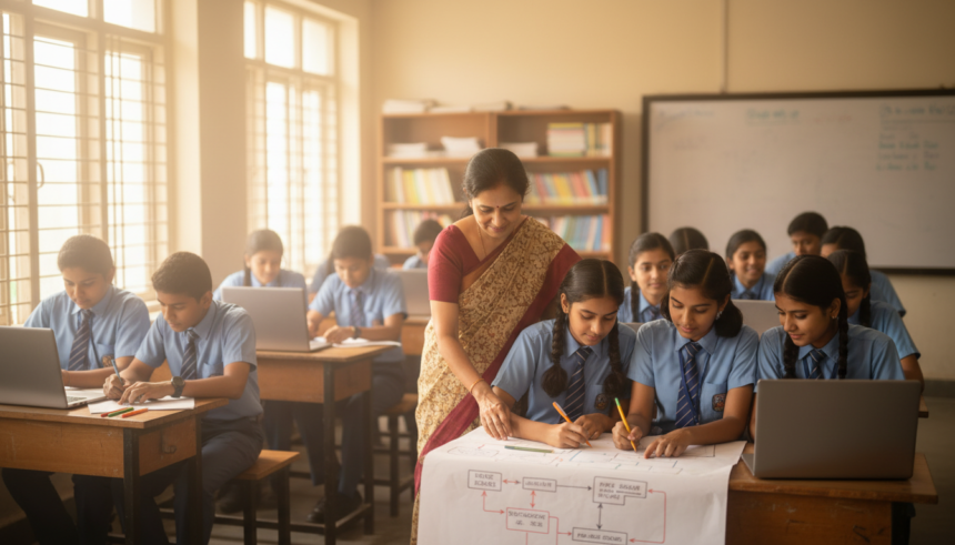 Indian school students in Classes 9 to 12 learning computational thinking and AI in a classroom