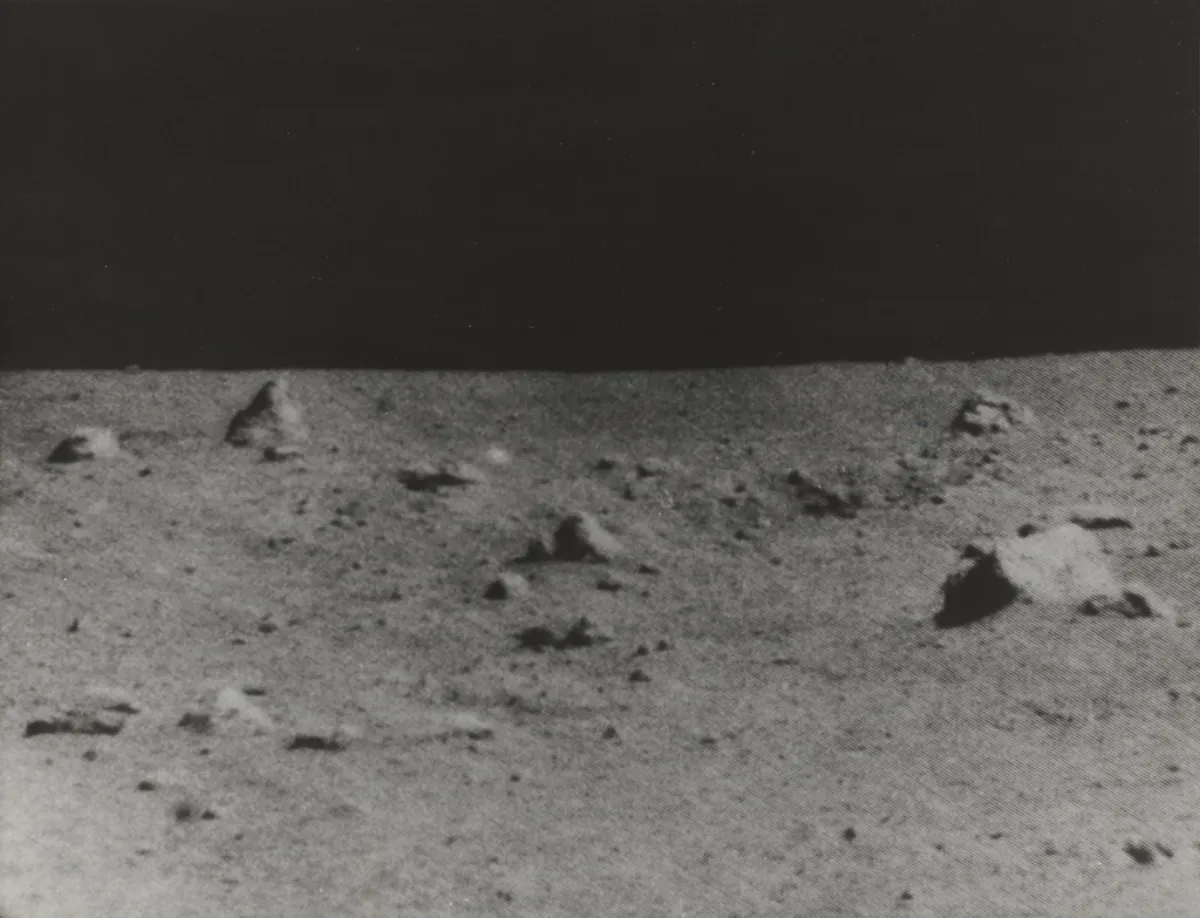 Black and white photo of the lunar surface, illustrating Hunter's Moon 2026