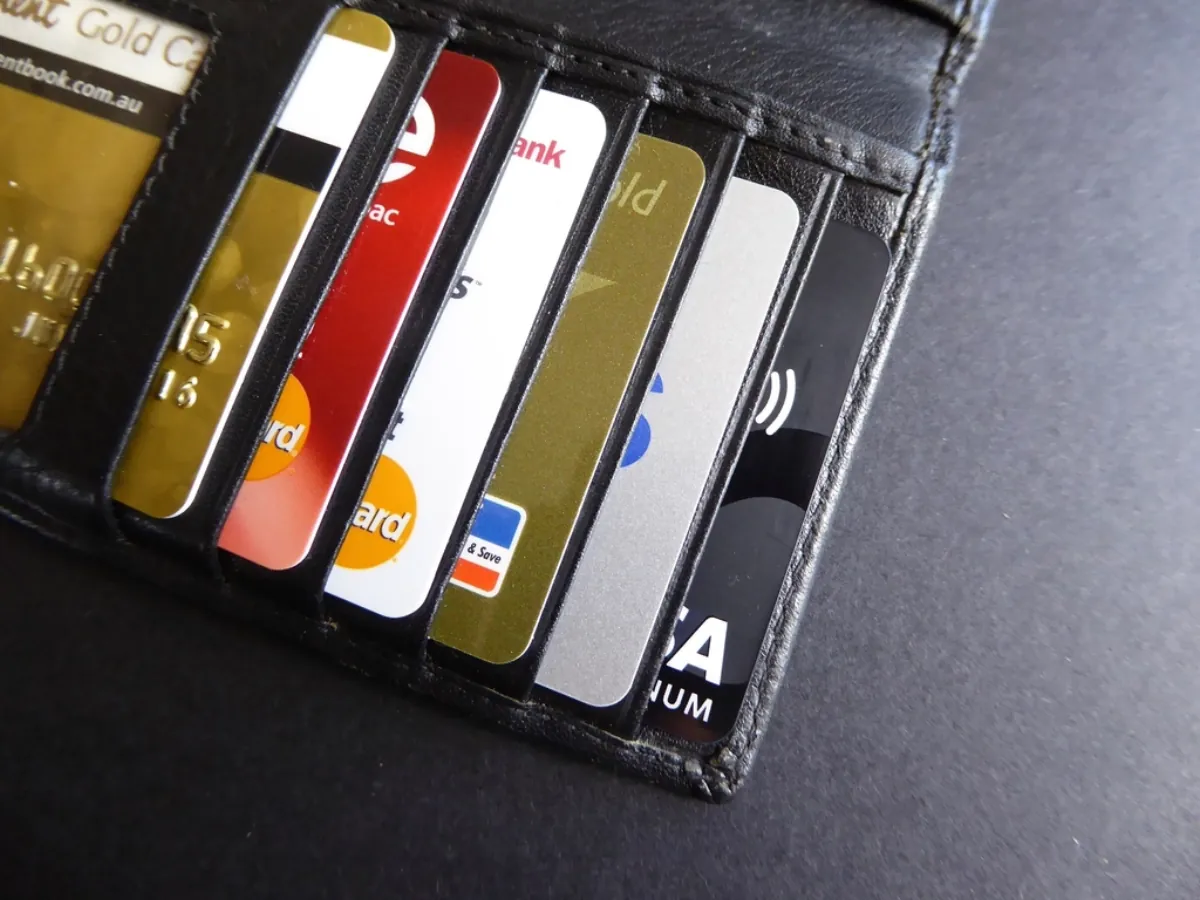 Bank debit and credit cards, illustrating mule accounts frozen in Operation Trident