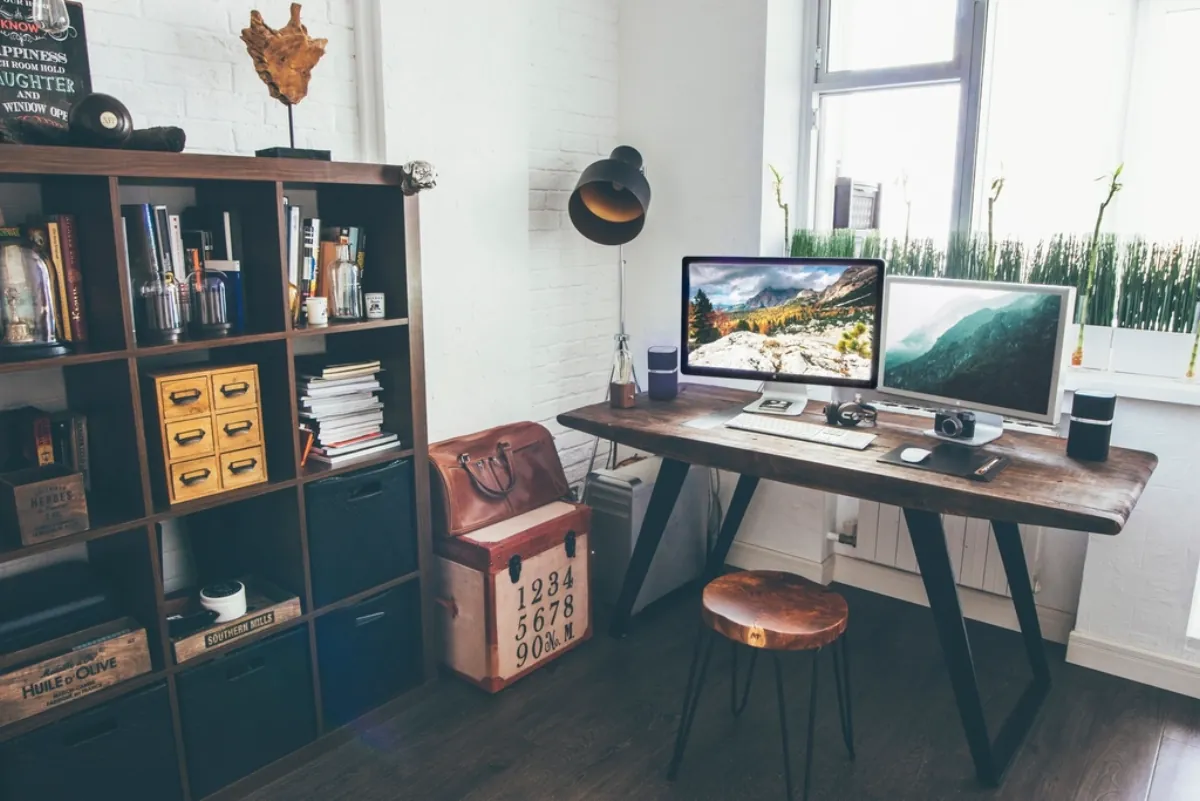 Office desk with a computer, illustrating Teams AI phishing detection at work